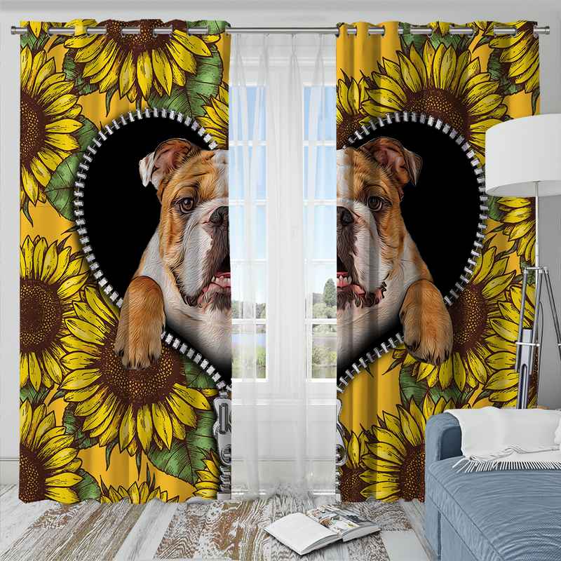 Bulldog Sunflower Zipper Window Curtain