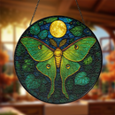 Butterfly Luna Under Moonlight Round Stained Glass Suncatcher