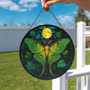 Butterfly Luna Under Moonlight Round Stained Glass Suncatcher