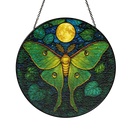 Butterfly Luna Under Moonlight Round Stained Glass Suncatcher