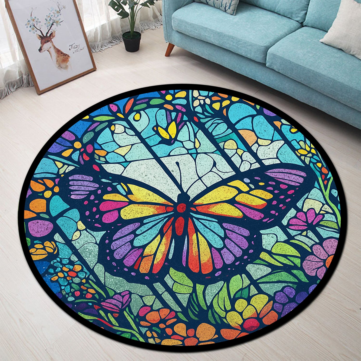 Butterfly Pokemon Stained Glass Round Rug