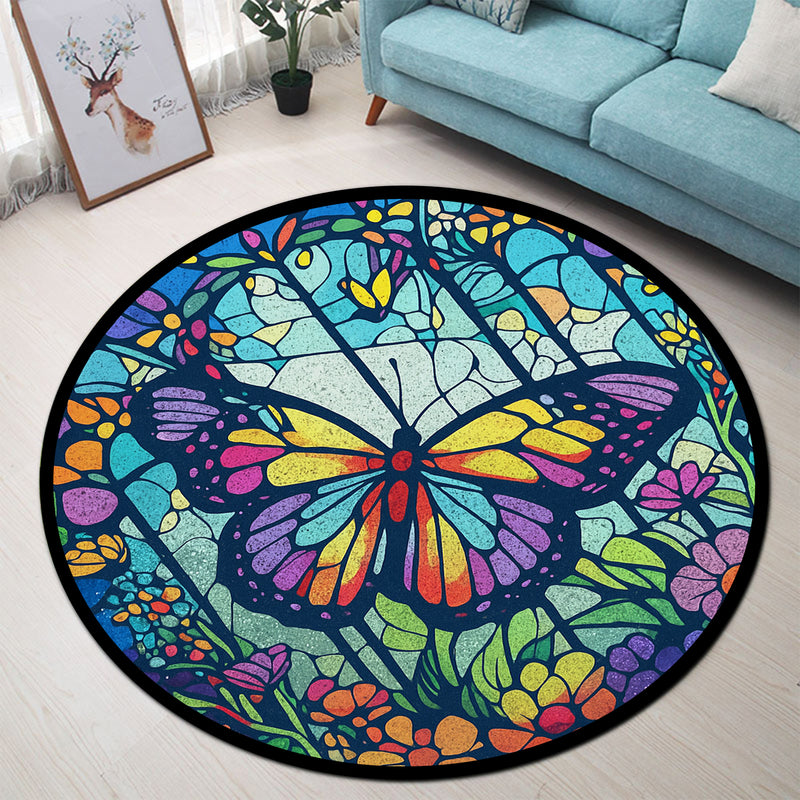 Butterfly Pokemon Stained Glass Round Rug