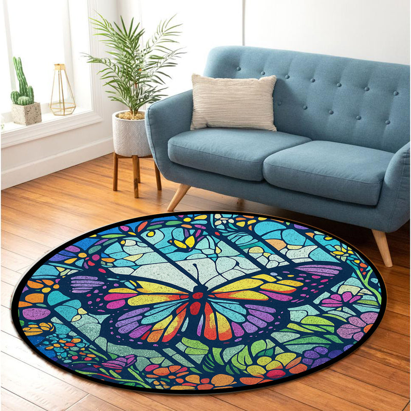Butterfly Pokemon Stained Glass Round Rug