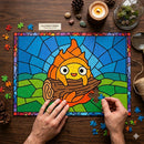 Calcifer Howls Moving Castle Stained Glass Jigsaw Puzzle