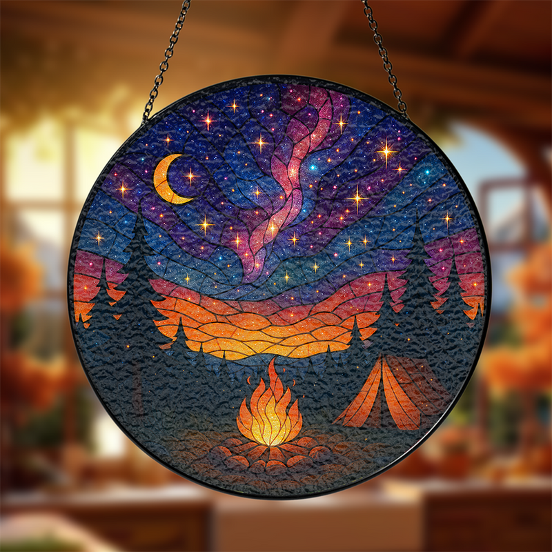 Camfire Starry Night Round Stained Glass Suncatcher