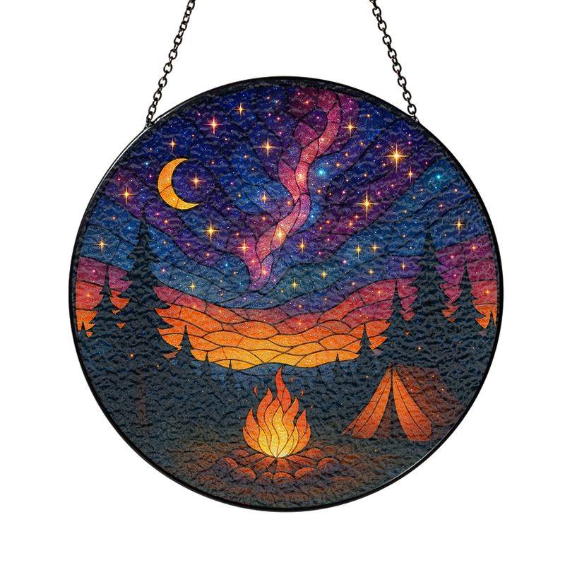 Camfire Starry Nightight Round Stained Glass Suncatcher