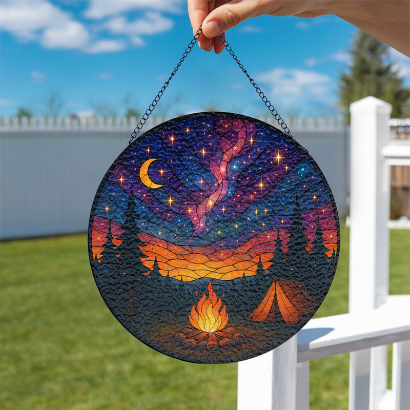 Camfire Starry Nightight Round Stained Glass Suncatcher