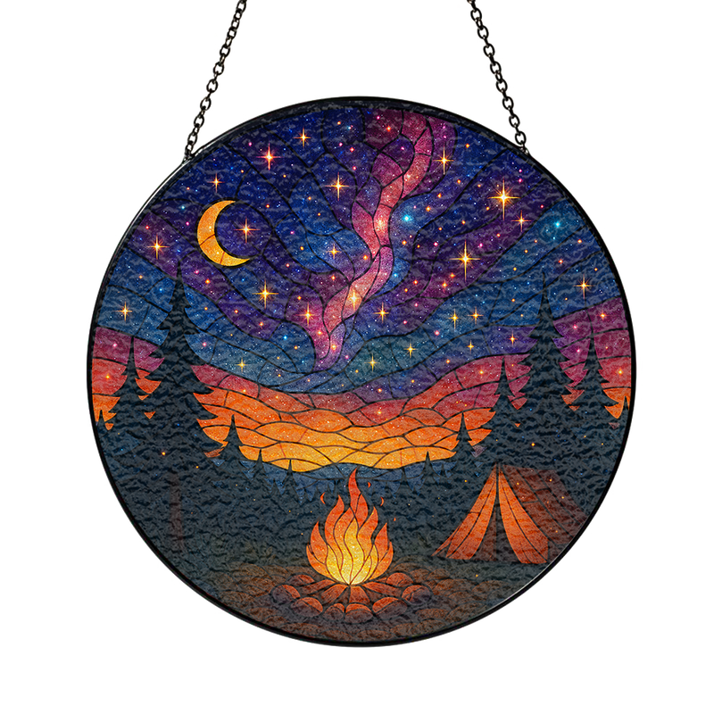 Camfire Starry Night Round Stained Glass Suncatcher