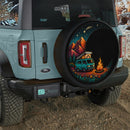 Camping Bus At Night Moon Shape Car Spare Tire Cover
