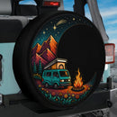 Camping Bus At Night Moon Shape Car Spare Tire Cover