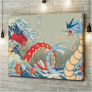 Red Vs Blue Gyarados Pokemon The Great Wave Japan - Living Room - Canvas Wall Art - Print - Wall Decor