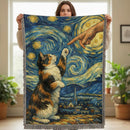 Cat Art Starry Night Woven Throw Blanket