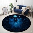 Celestial Twin Cats Moon Phase Carpet Round Rug