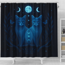 Celestial Twin Cats Moon Phase Shower Curtain
