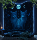 Celestial Twin Cats Moon Phase Quilt Blanket