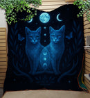 Celestial Twin Cats Moon Phase Quilt Blanket