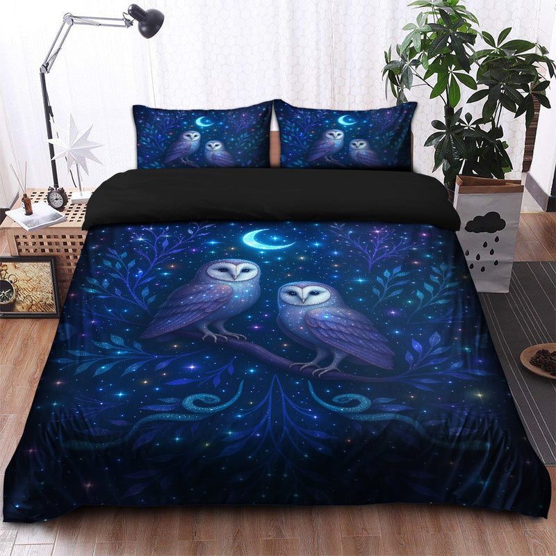 Twin Moon Owls Celestial Bedding Set