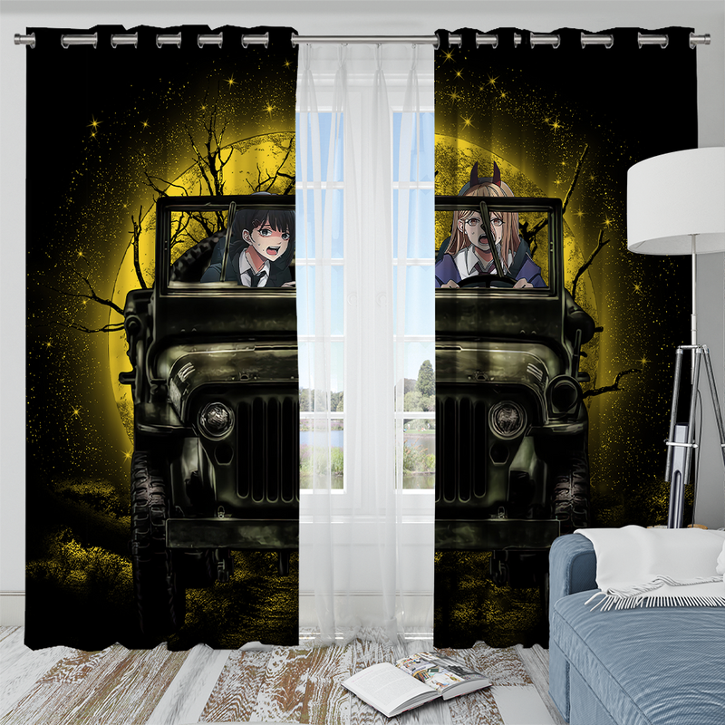 Chainsaw Man Anime Funny Halloween Moonlight Window Curtain