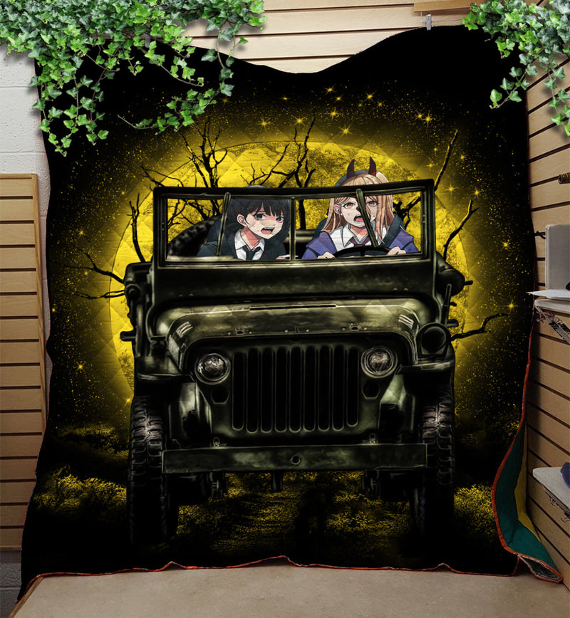 Chainsaw Man Anime Funny Moonlight Halloween Quilt Blanket Nearkii