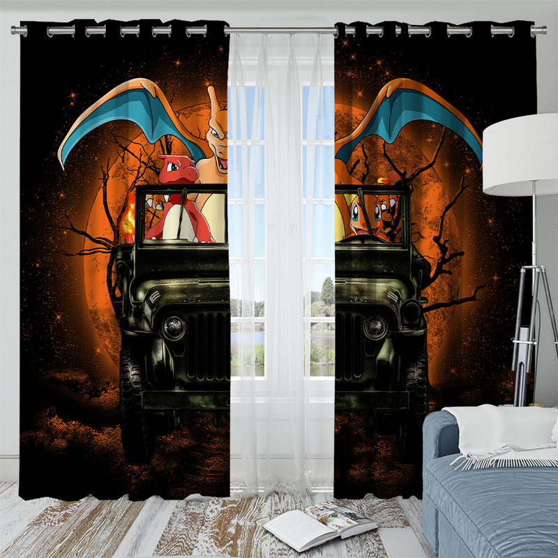 Charizard Charmander Pokemon Drive Jeep Moonlight Halloween Window Curtain