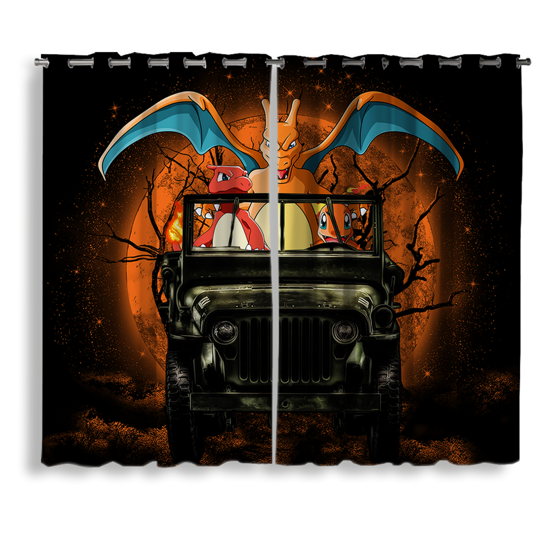 Charizard Charmander Pokemon Drive Jeep Moonlight Halloween Window Curtain