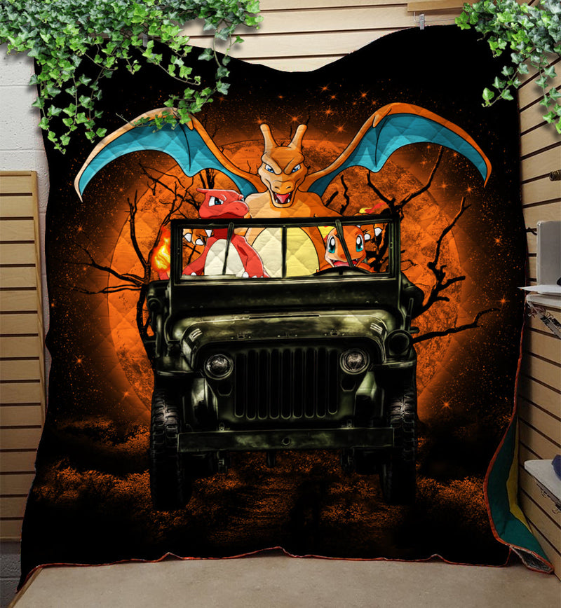 Charizard Charmender Drive Jeep Funny Moonlight Halloween Quilt Blanket Nearkii