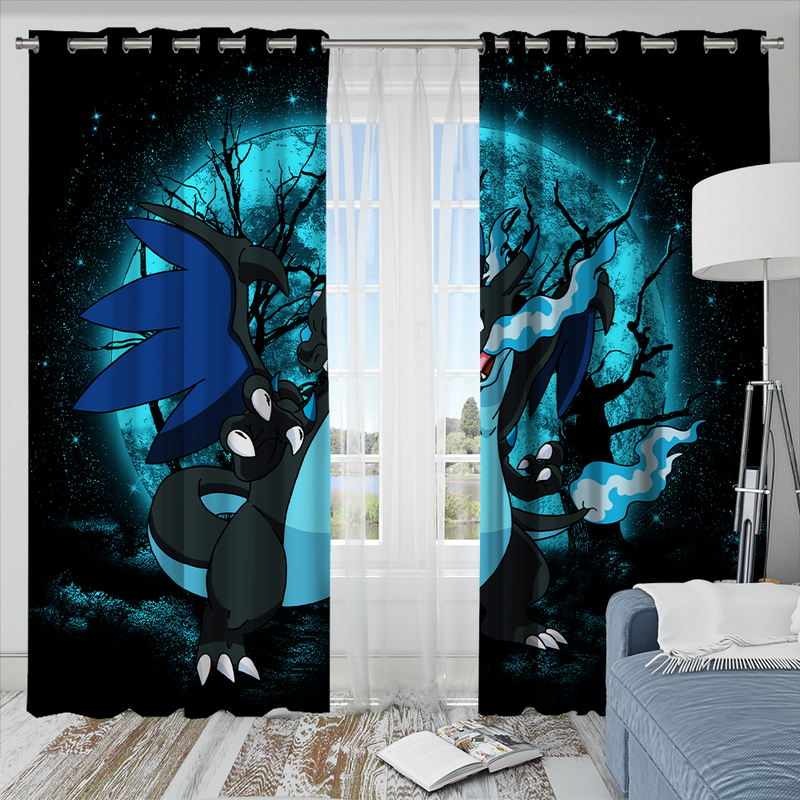 Charizard Mega X Moonlight Pokemon Window Curtain