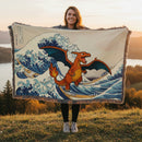 Charizard Pokemon The Great Wave Japan Woven Throw Blanket