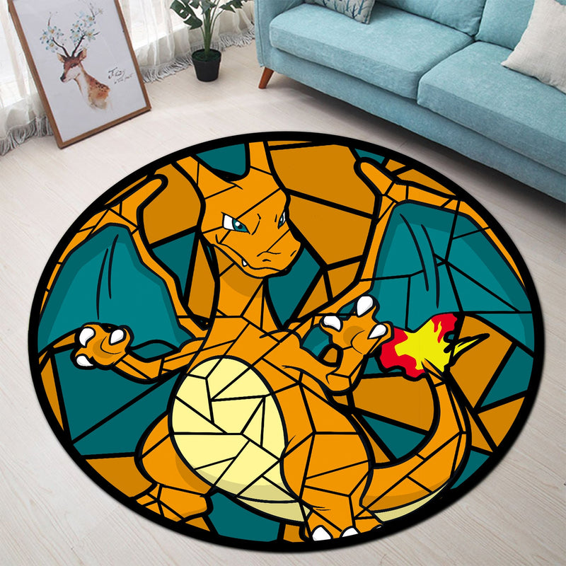 Charizard Pokemon Stained Glass Round Rug