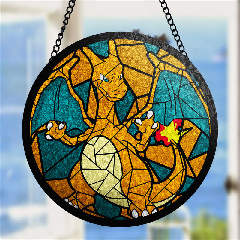 Charizard Pokemon Round Stained Glass Suncatcher