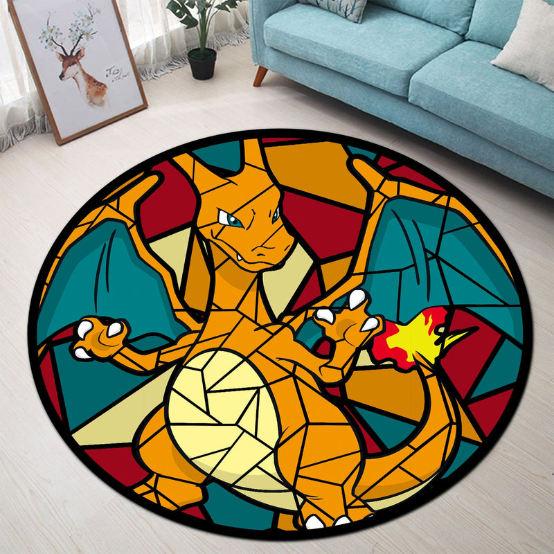 Charizard 1 Pokemon Stained Glass Round Rug
