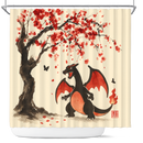 Charizard Pokemon Under Cherry Blossom Japan Ink Style Shower Curtain