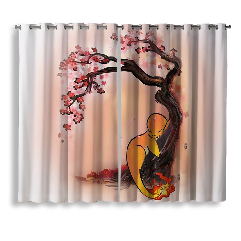 Charmander Pokemon Cherry Blossom Japan Window Curtain