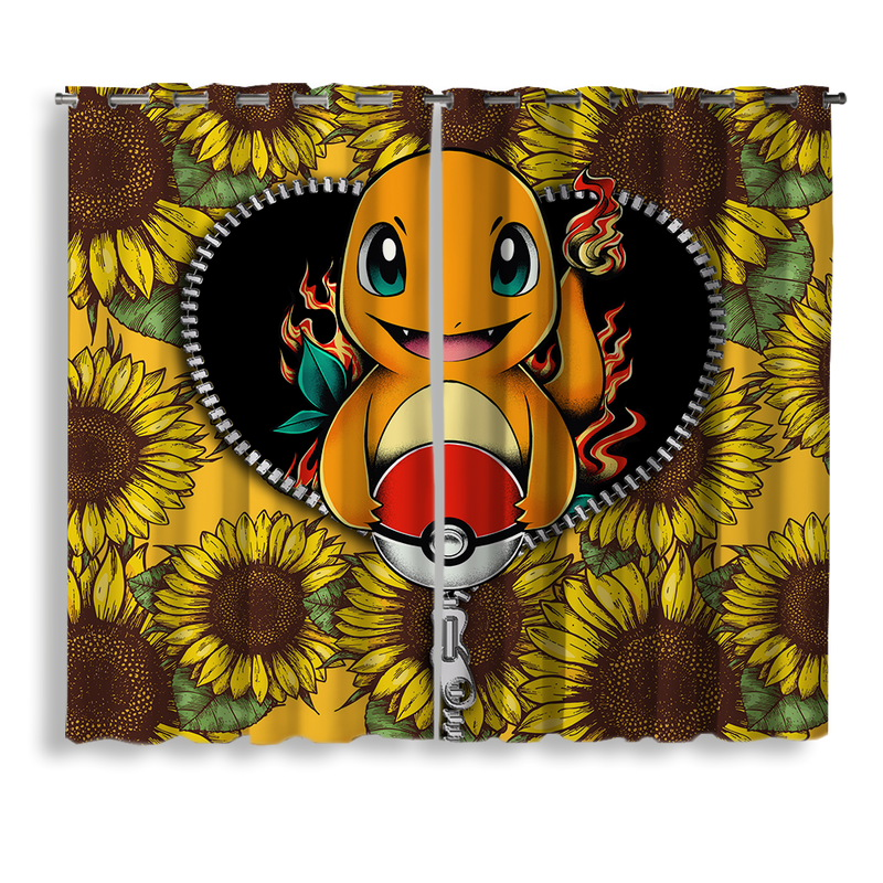 Charmander Pokemon Sunflower Zipper Window Curtain