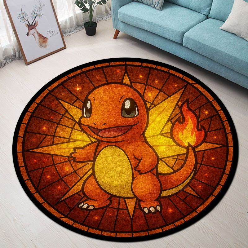 Charmander Pokemon Stained Glass Round Rug