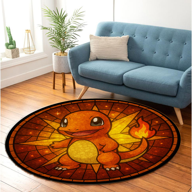 Charmander Pokemon Stained Glass Round Rug