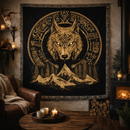 Golden Fenrir Nordic Viking Woven Throw Blanket