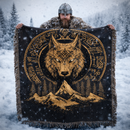 Golden Fenrir Nordic Viking Woven Throw Blanket