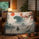 Godzilla in the Japan Landscape Woven Throw Blanket