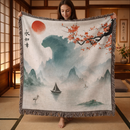 Godzilla in the Japan Landscape Woven Throw Blanket