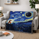 Goku vs Death Star Starry Night Woven Throw Blanket