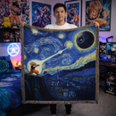 Goku vs Death Star Starry Night Woven Throw Blanket