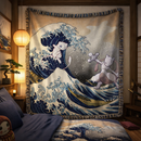 Mewtwo Vs Mew Pokemon The Great Wave Japan Woven Throw Blanket
