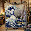 Mewtwo Vs Mew Pokemon The Great Wave Japan Woven Throw Blanket