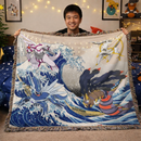 Arceus Vs Giratina Palkia Dialga Pokemon The Great Wave Japan Woven Throw Blanket