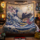 Arceus Vs Giratina Palkia Dialga Pokemon The Great Wave Japan Woven Throw Blanket