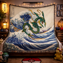 Rayquaza Pokemon The Great Wave Japan Woven Throw Blanket