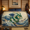 Rayquaza Pokemon The Great Wave Japan Woven Throw Blanket
