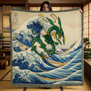 Rayquaza Pokemon The Great Wave Japan Woven Throw Blanket