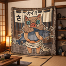 Inosuke Demon Slayer Anime Japan Ink Style Woven Throw Blanket